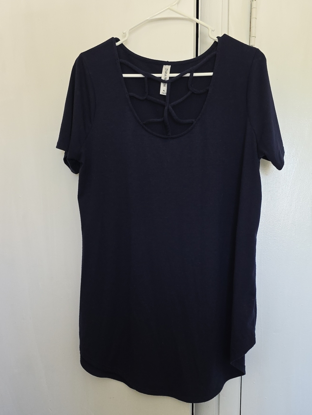 Short-Sleeve Navy Tee with Lattice Detail